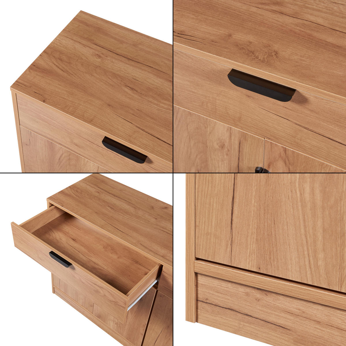 SIDEBOARD Varkaus - Eichefarben/Schwarz, Holzwerkstoff (140/75/40cm) - [en.casa]