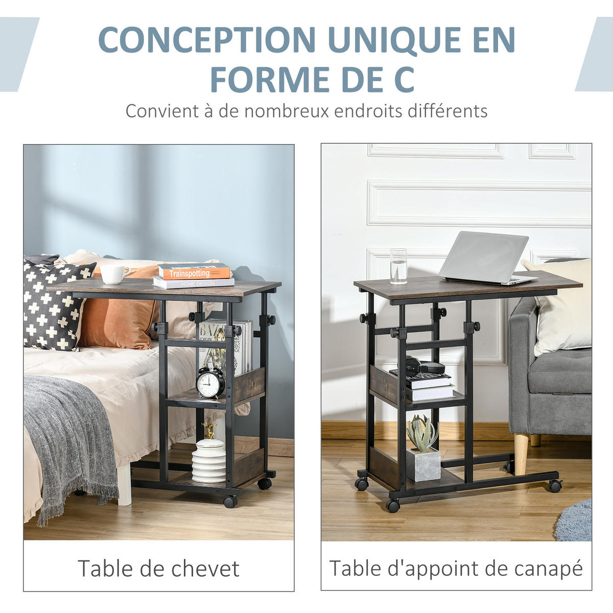 LAPTOPTISCH DE-14861 höhenverstellbar mit 2 Regalen Braun - Braun, Holzwerkstoff (80/40/82cm) - ComfortXL
