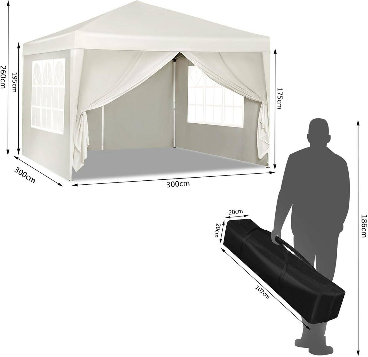 PAVILLON Pop-Up wasserdichter Faltpavillon, aus Oxford Metallrahmen 3 x 3 m - Beige, Metall (300/300/260cm) - Woltu