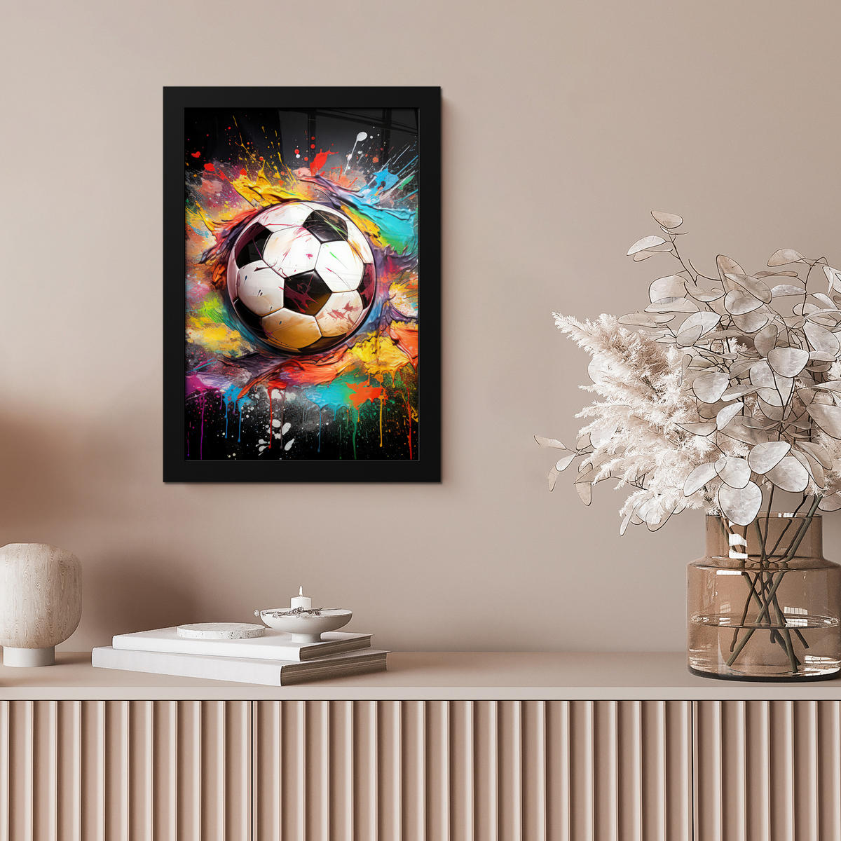 GERAHMTES BILD Fußball - Farbe - Farben - Schwarz - Weiß 20x30 cm - Weiß, Papier (20/30cm) - MuchoWow