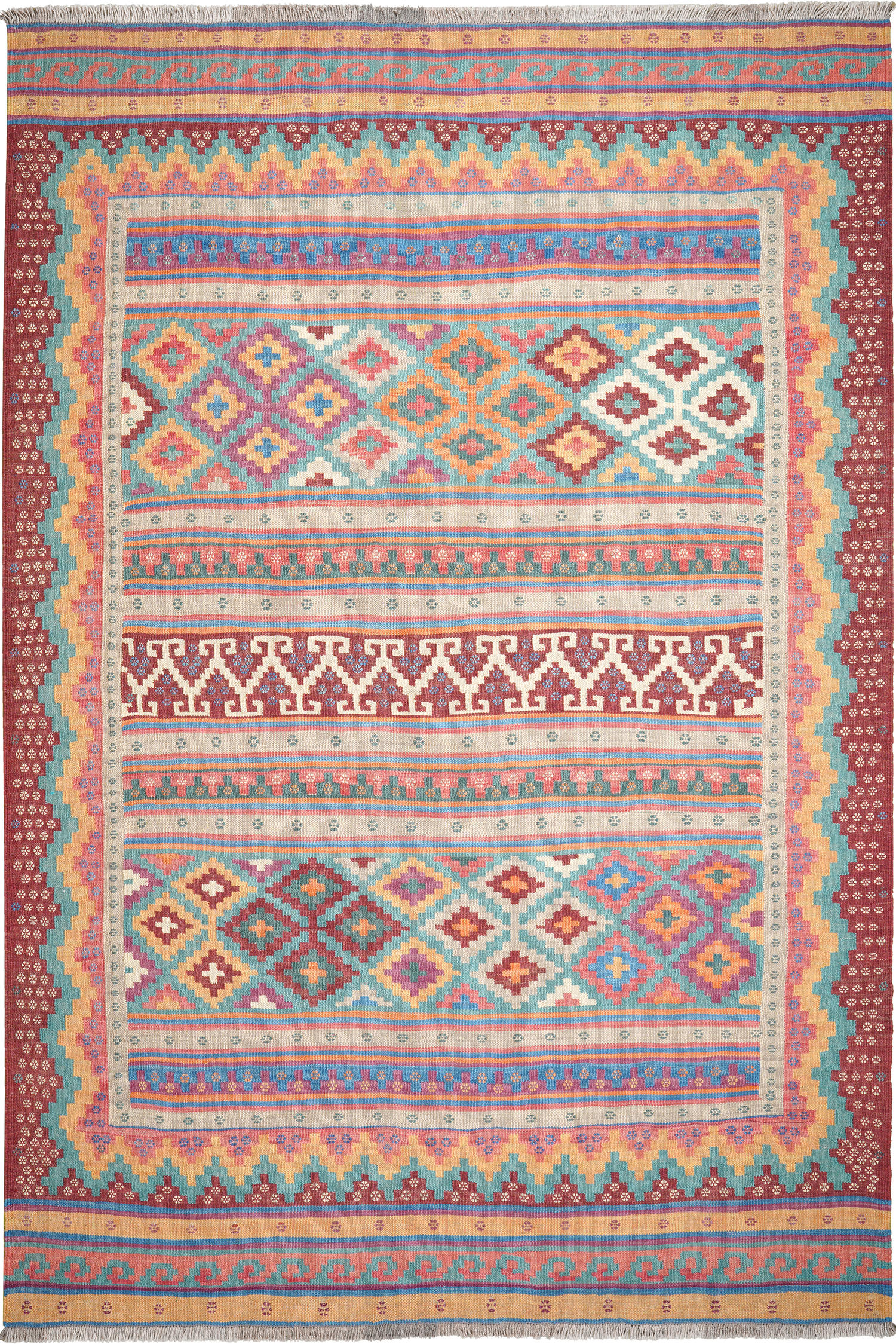 HANDWEBTEPPICH Sumak Sirdjan Kelim Bunt 238/159 cm Schurwolle - Multicolor, Textil (159/238cm) - Looma