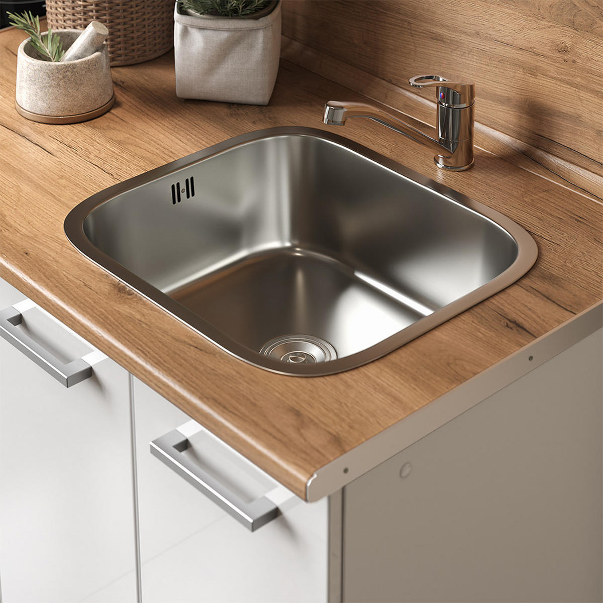 SINGLEKÜCHE R-Line Weiß Hochglanz/Weiß 160 cm mit Herdumbauschrank und Spüle mit AP - Weiß Hochglanz/Weiß, Holzwerkstoff (160/81.6/46cm) - Vicco