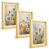 BILDER SET 3er Set - 20x30 cm Goldrahmen - Löwenzahnblüten, pastellfarbene Gräser - Goldfarben, Kunststoff (20/30cm) - TULUP
