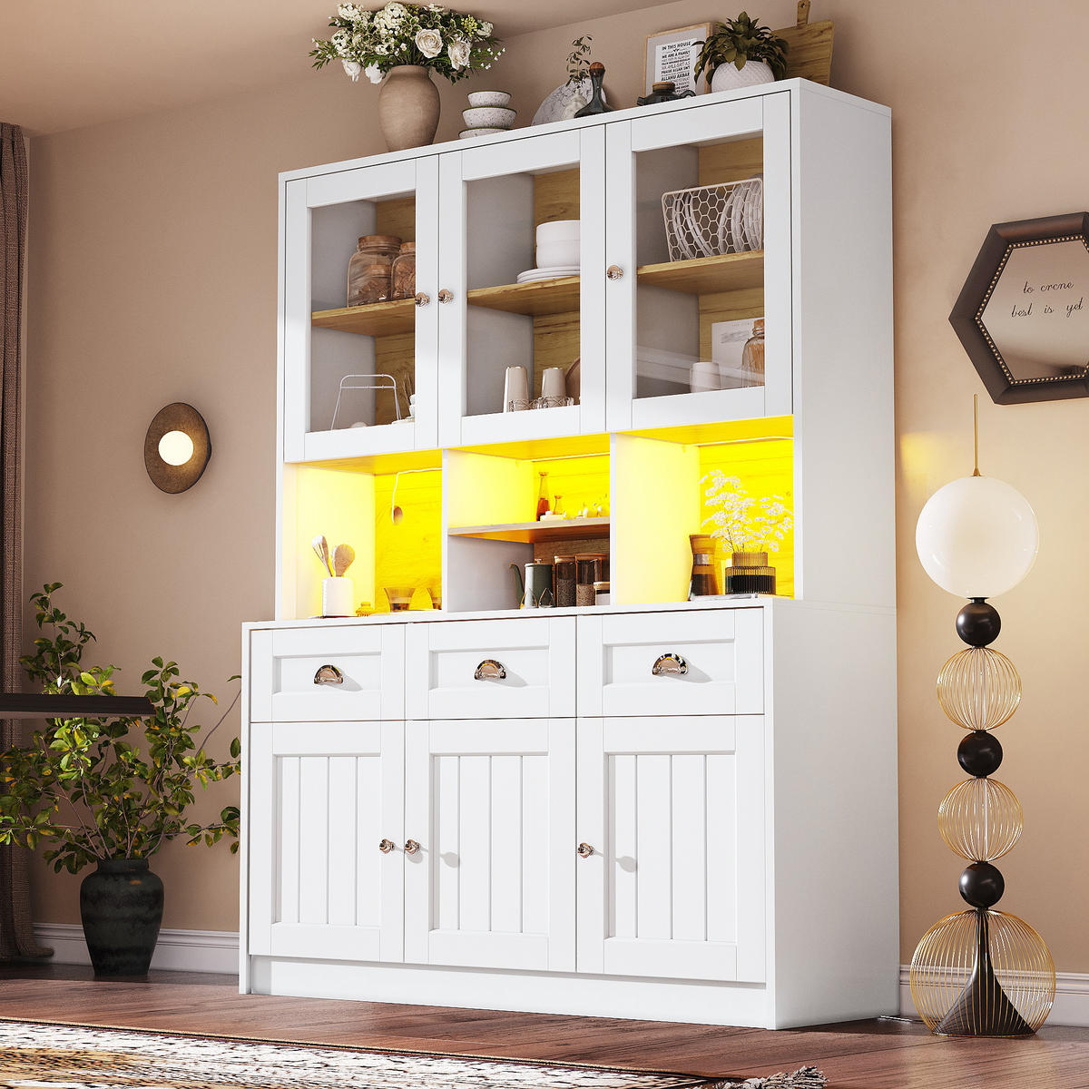 KÜCHENSCHRANK 140x40x175cm LED Hochschrank Glas Weiß Schwarz - Weiß, Holzwerkstoff (140/175/40cm) - FLIEKS