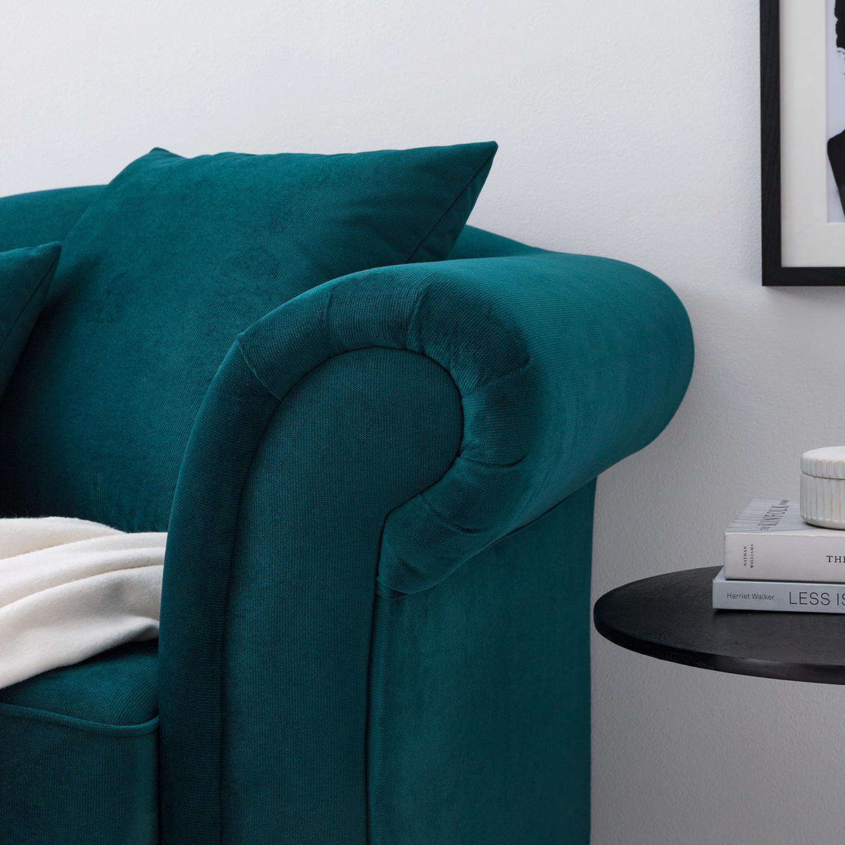 3-SITZER SOFA - Samt - Petrol/Schwarz, Buchenholz/Textil (213/84/79cm) - home24