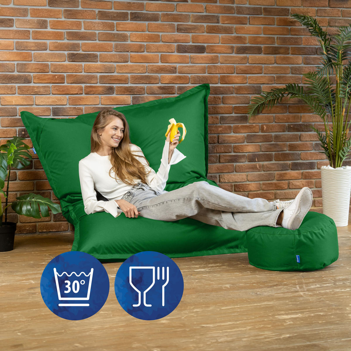 SITZSACK XXL Caree tannengrün, 140x180cm groß für Outdoor - Waldgrün, Textil (180/140/30cm) - Bruni