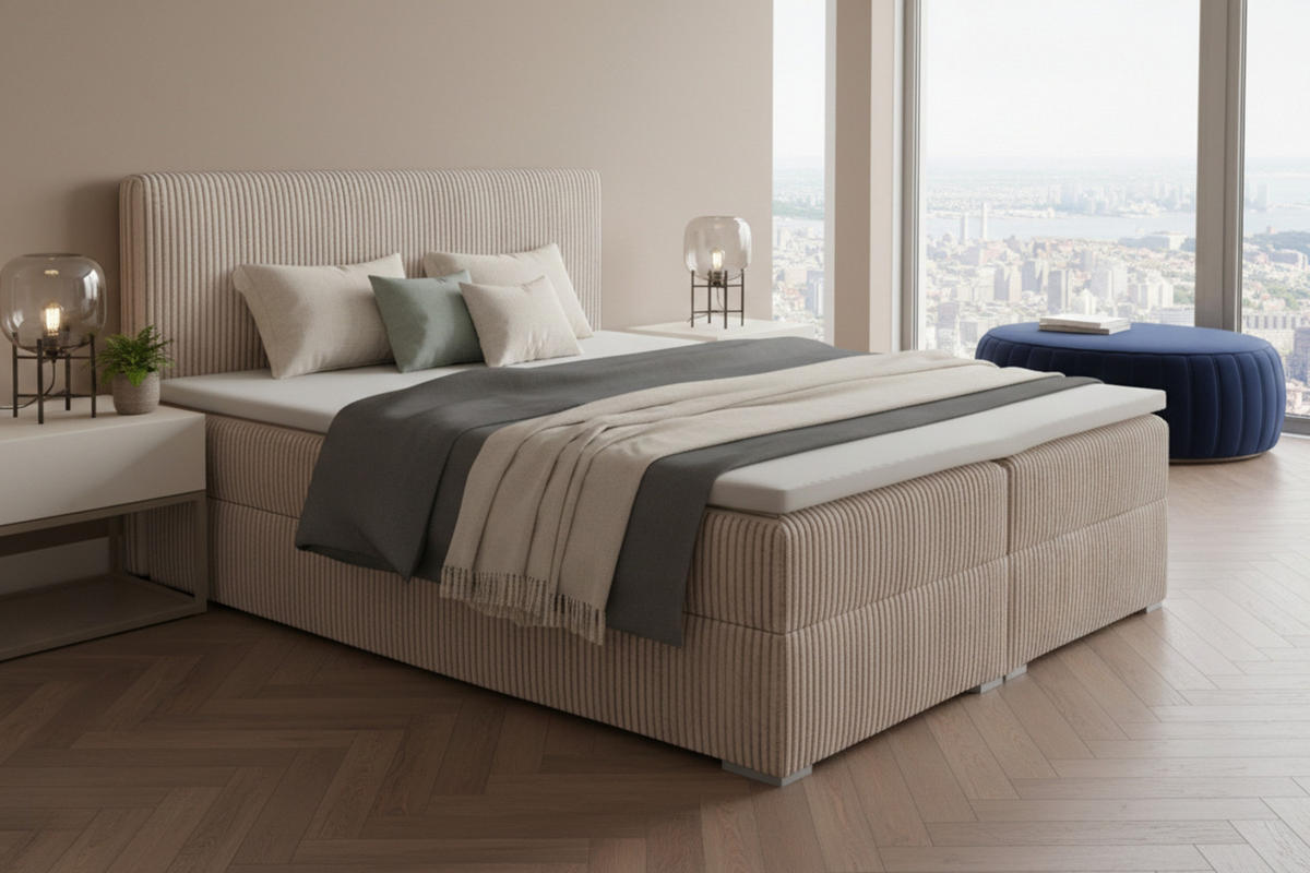 BOXBETT LON IV 200/200 in Cord Beige H3 - Beige, Holz/Holzwerkstoff (200/200cm) - Deine Möbel 24