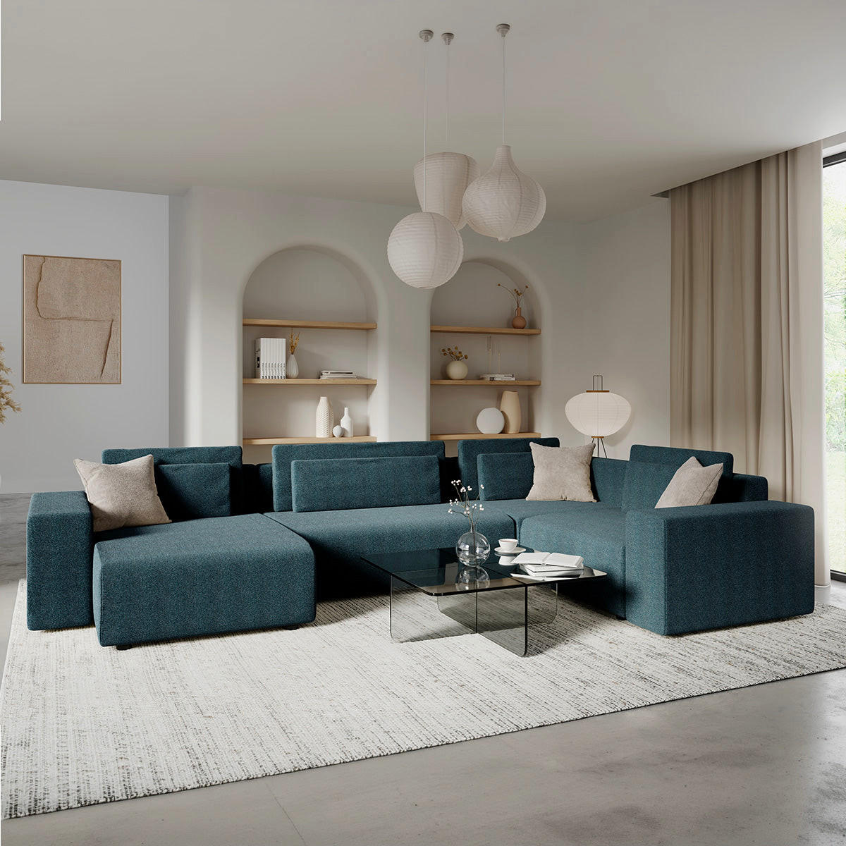 PANORAMASOFA Lorenzo 5 Sitzplätze Blau - Blau, Holz (378/85/236cm) - Petits-meubles