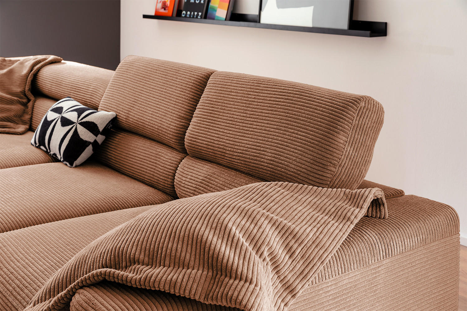 ECKSOFA MIT MOTORISCHEM SITZVORZUG DELIA Braun Cord - Dunkelbraun/Schwarz, Textil/Metall (312/219cm) - KAWOLA