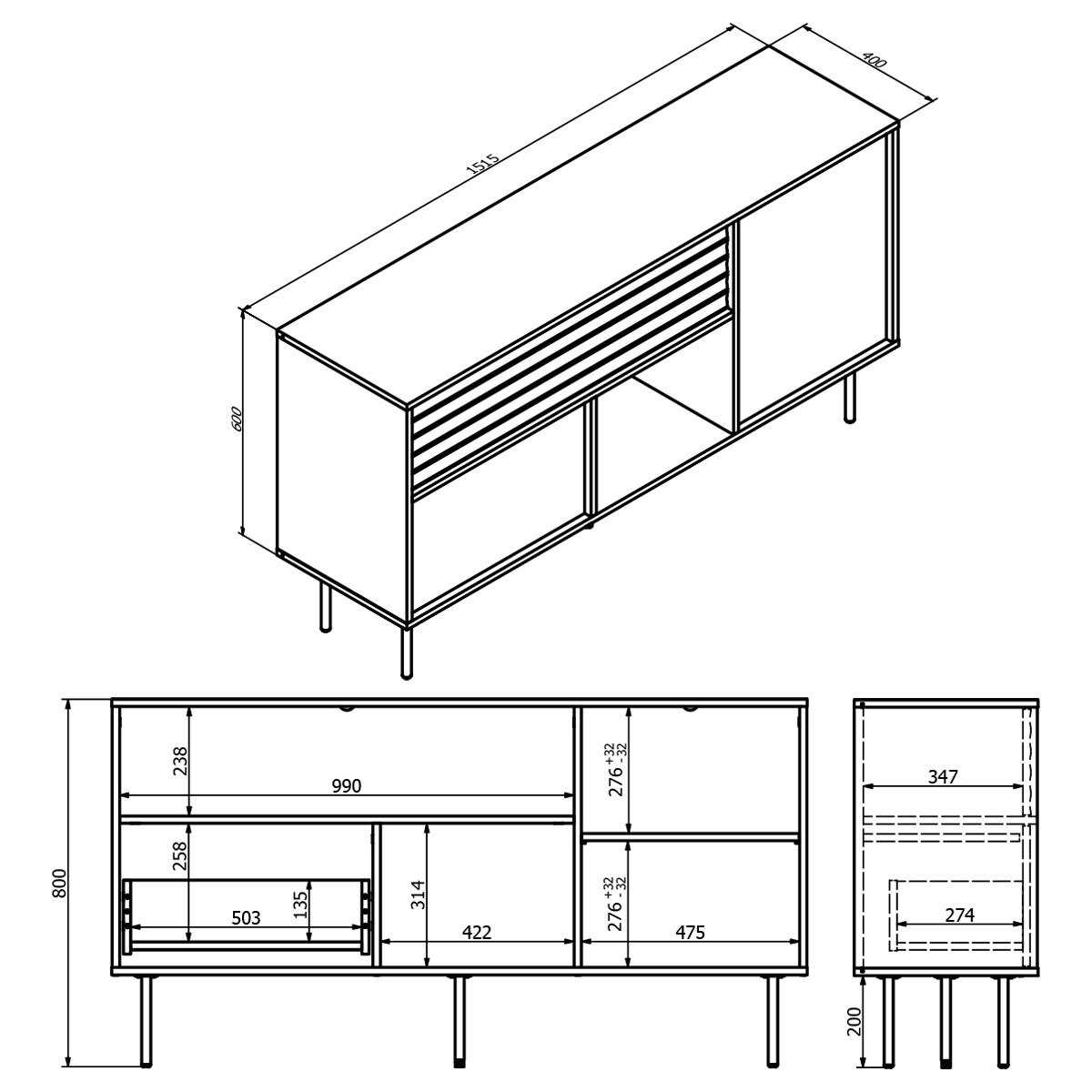 SIDEBOARD Astra Holz und Schwarz - Schwarz, Holzwerkstoff (151.5/80/40cm) - Petits-meubles