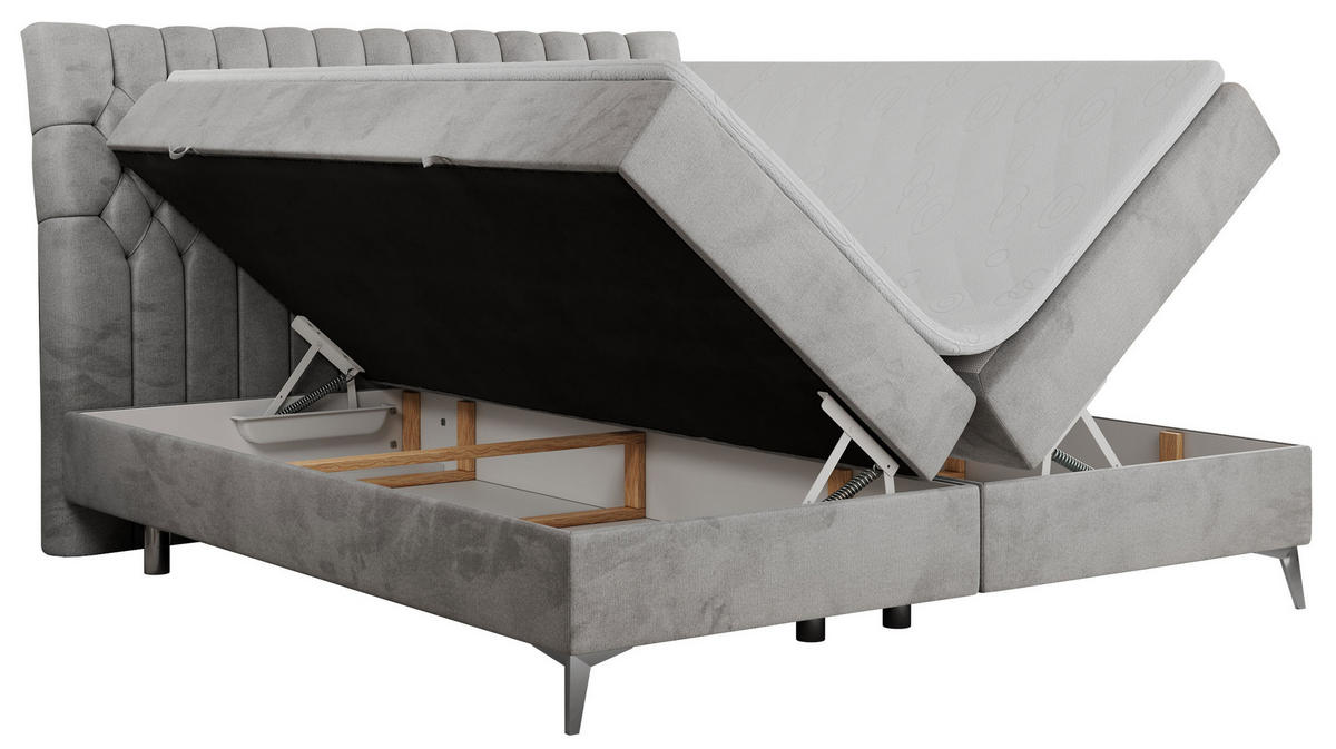 BOXBETT MILEN 200/200 Hellgrau Velvet - H3 - Hellgrau, Holz/Textil (200/200cm) - MKS