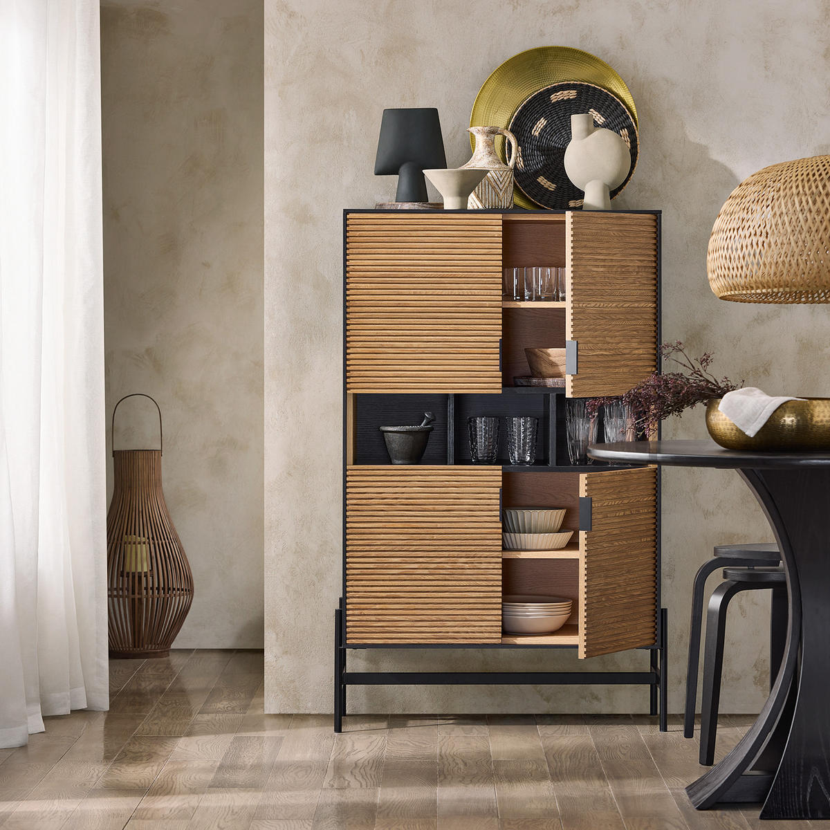 KÜCHENSCHRANK Schwarz-Natur - Schwarz/Naturfarben, Holzwerkstoff/Metall (84/132/40cm) - SoBuy
