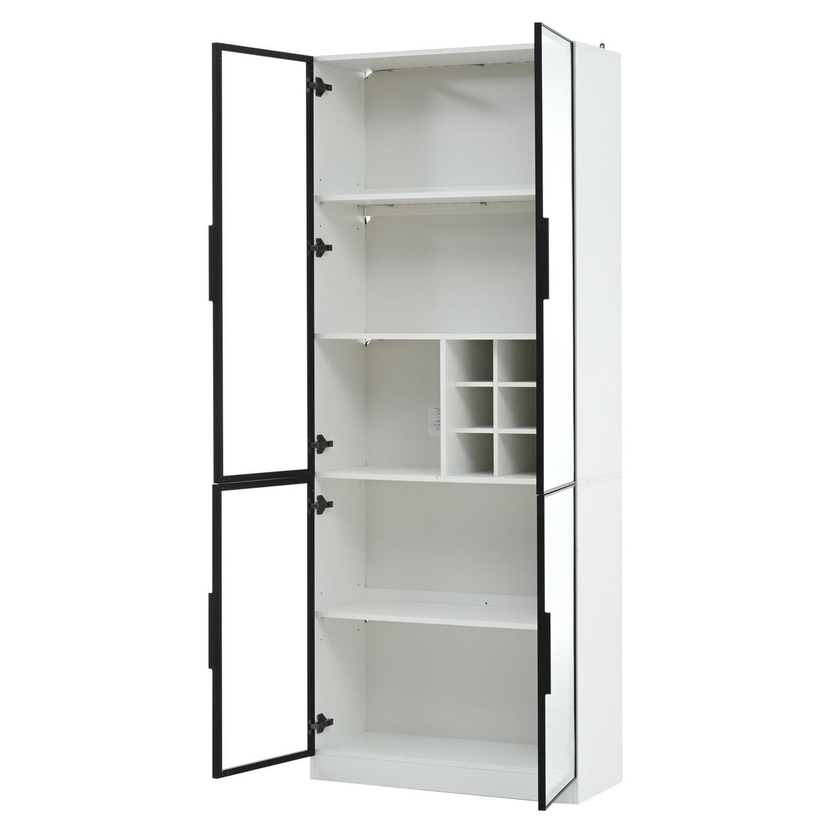 VITRINE 80/35/200 cm aus Spanplatte mit Glastüren, Weinfach und LED-Beleuchtung Weiß - Weiß, Holzwerkstoff (80/200/35cm) - Modenvie