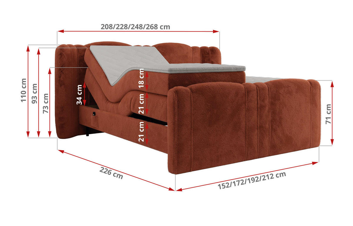 BOXBETT FORTINA 140/200 - Orange Plüsch - H4 - Orange, Holz/Textil (140/200cm) - MKS