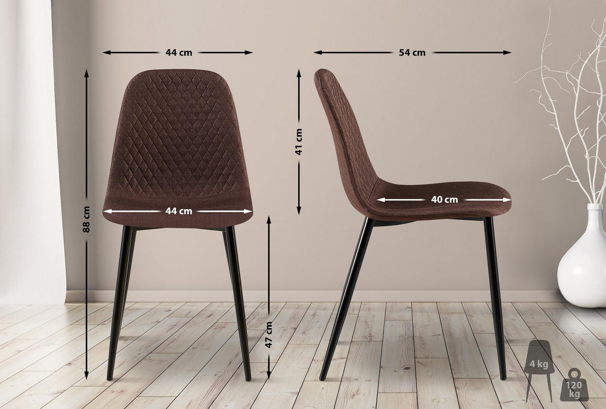 STUHL Stoff Braun - Schwarz/Braun, Textil/Metall (44/88/54cm) - CLP