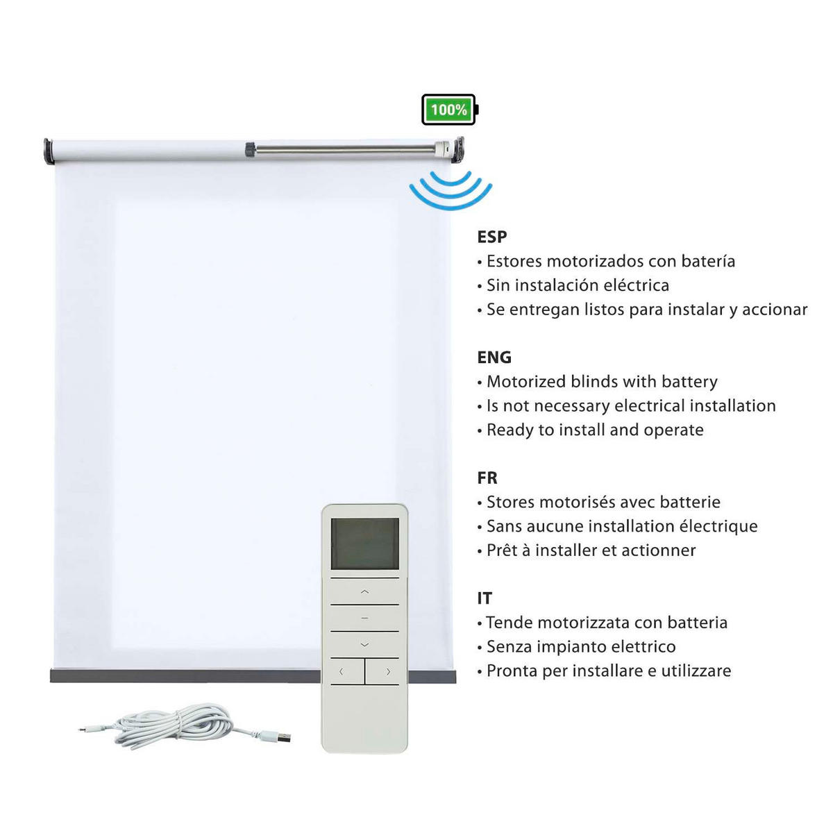 ROLLO motorisierte Weiß, 120 x 250 cm - Weiß, Kunststoff (120/250cm) - STORESDECO