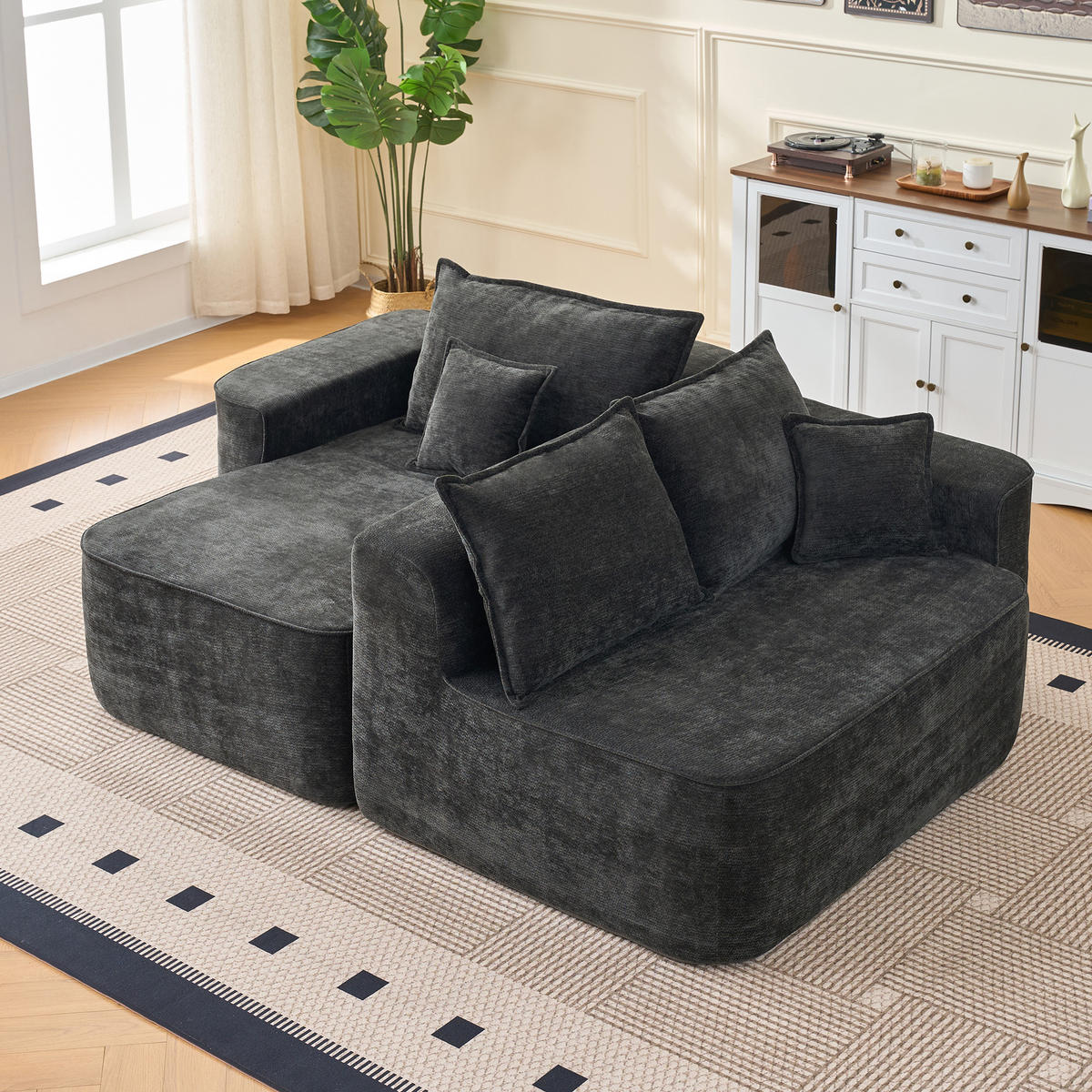 ECKSOFA aus Chenille mit modularem Design, schwarz - Schwarz, Textil (144/262cm) - Luhomfu