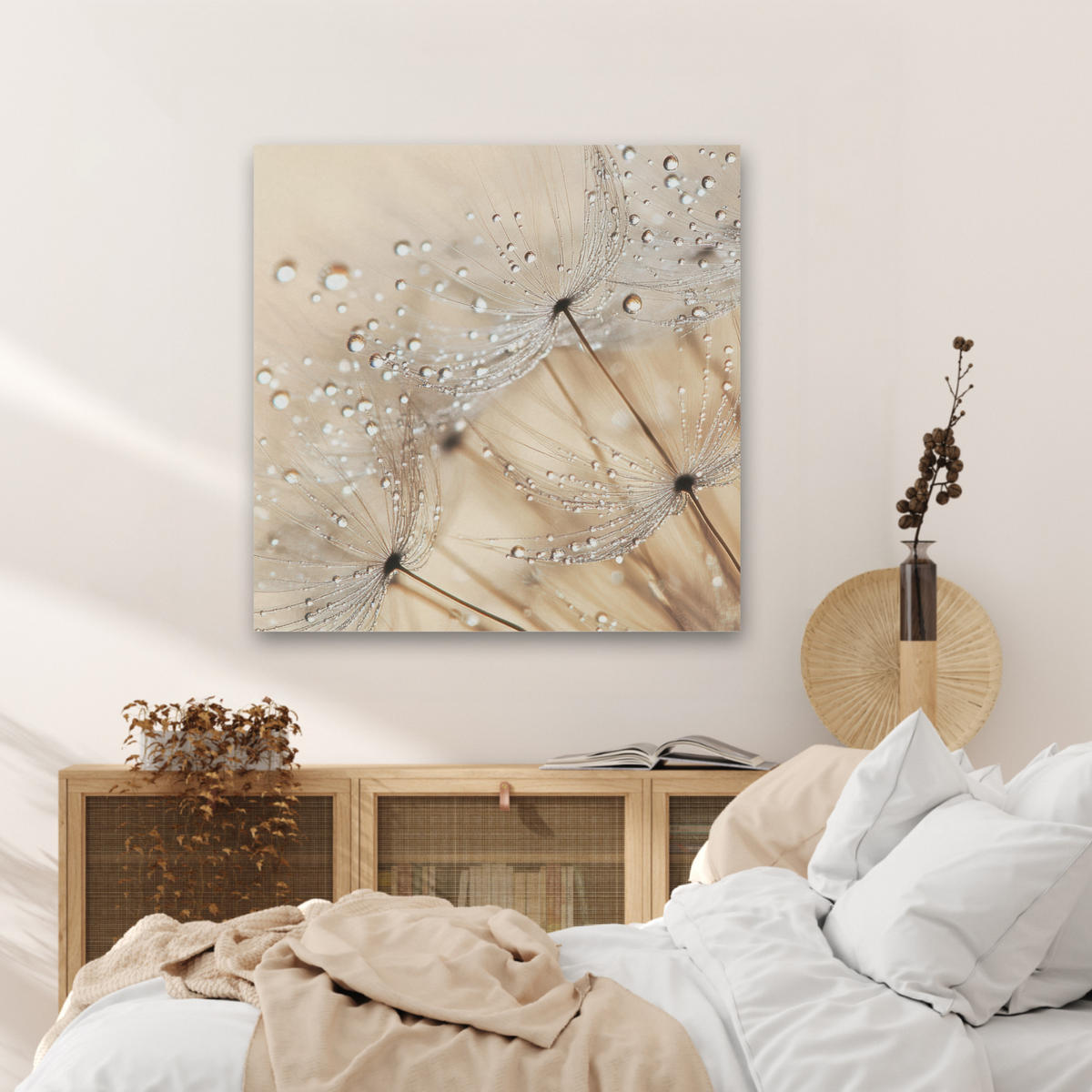 AKUSTIKBILD Löwenzahn - Abstrakt - Natur - Beige Akustikpaneele 80x80 cm - Braun, Kunststoff (80/80/0.9cm) - MuchoWow