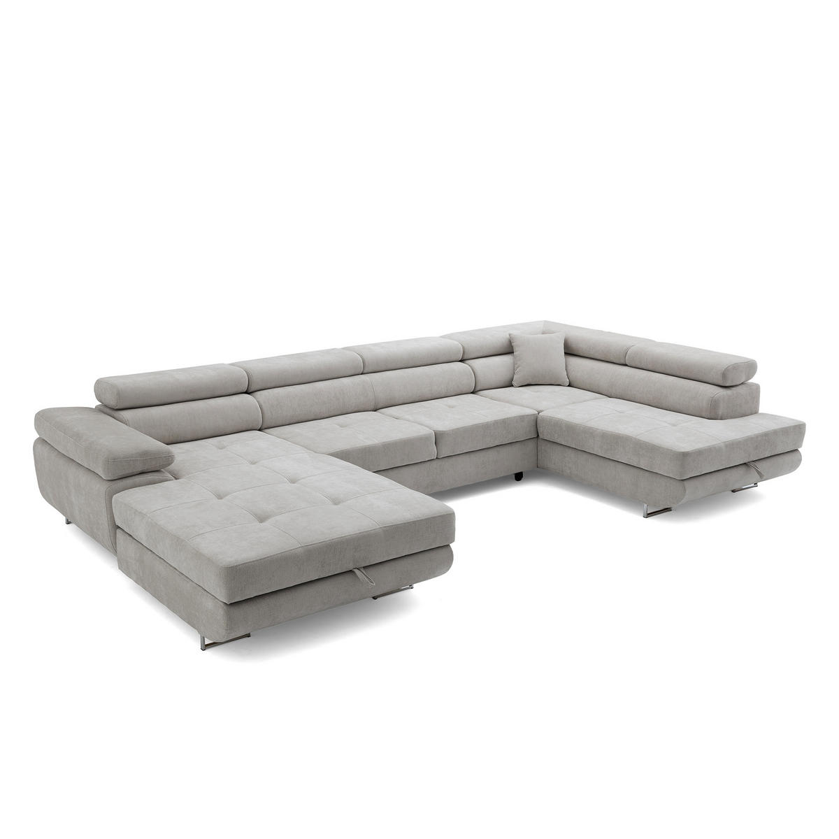 ECKSOFA U-Form WILD U Rechts mit Schlaffunktion 130x260 Chenille Grau - Silberfarben/Grau, Holz/Textil (203/90/350cm) - Muffo