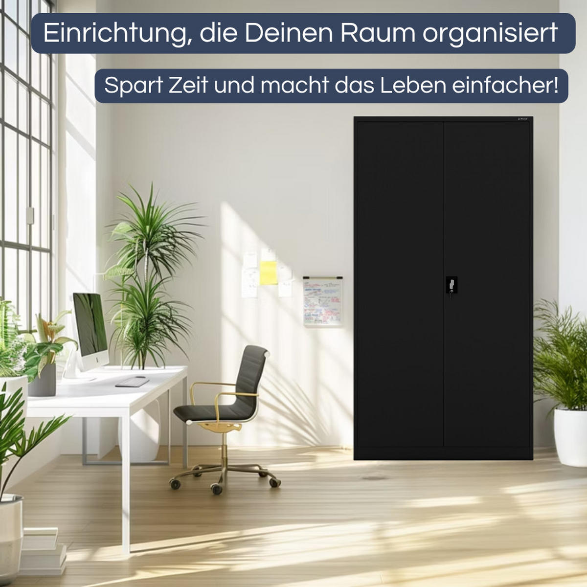 AKTENSCHRANK abschließbar KADO Flügeltüren 220x115x40cm Schwarz - Schwarz, Metall (115/220/40cm) - DELUKE