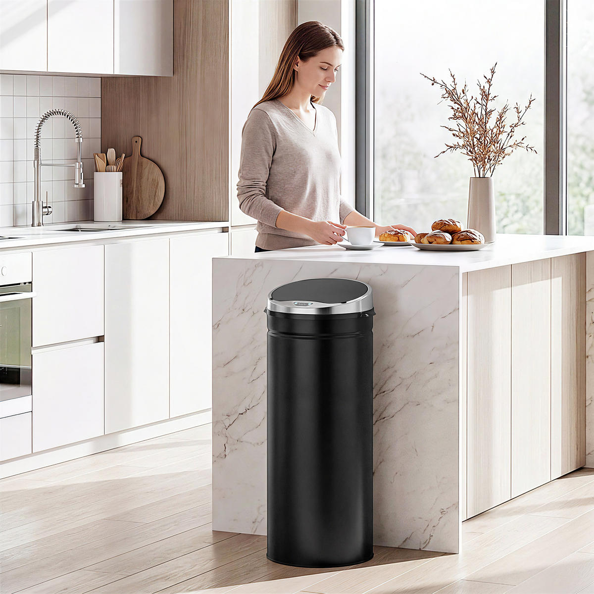 SENSOR-MÜLLEIMER Edelstahl ABS Schwarz - Schwarz, Metall (30.5/81.5/30.5cm) - HOMCOM