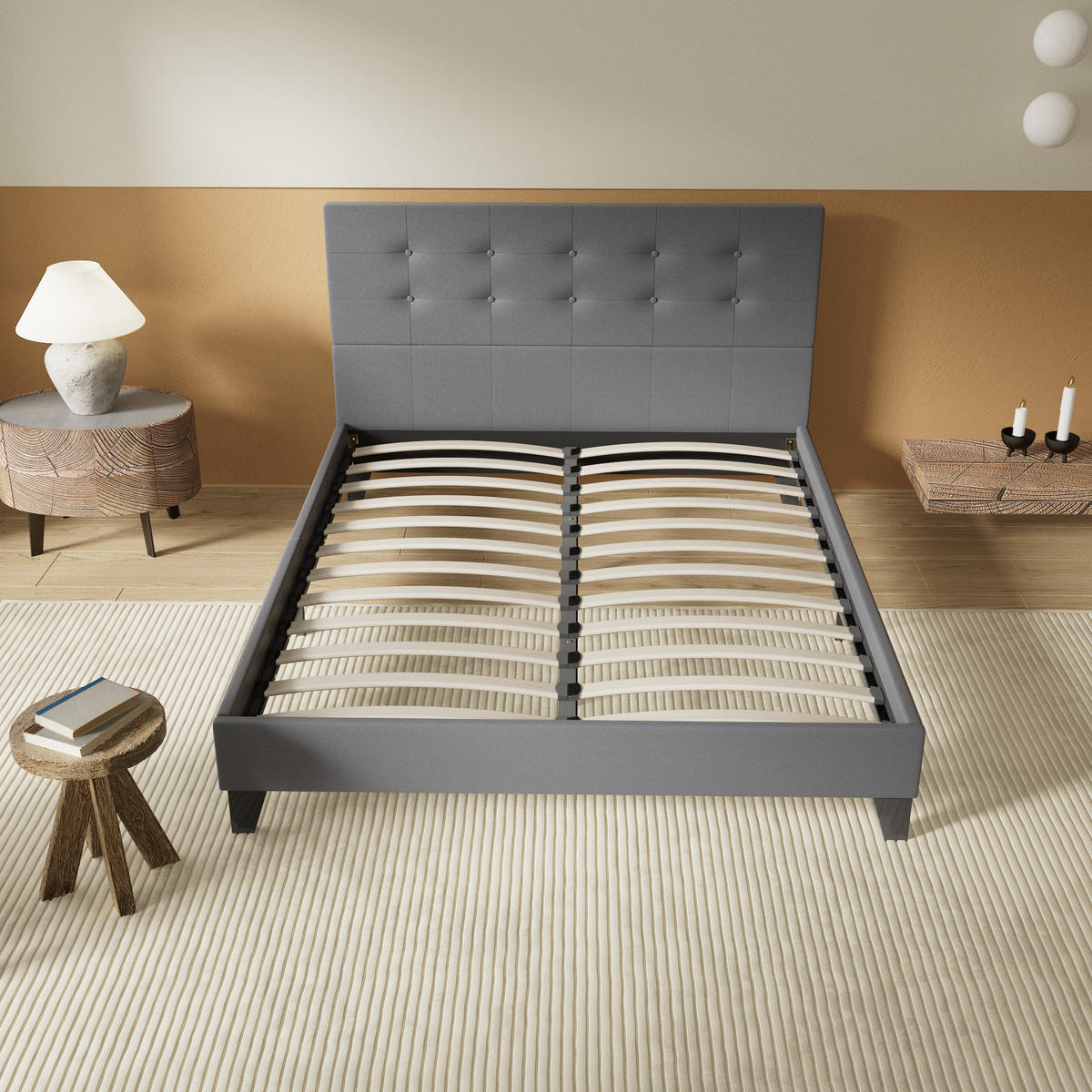 BETT aus grauem Kunstleder 140x200cm - Grau, Naturmaterialien (140/200cm) - November Sleep