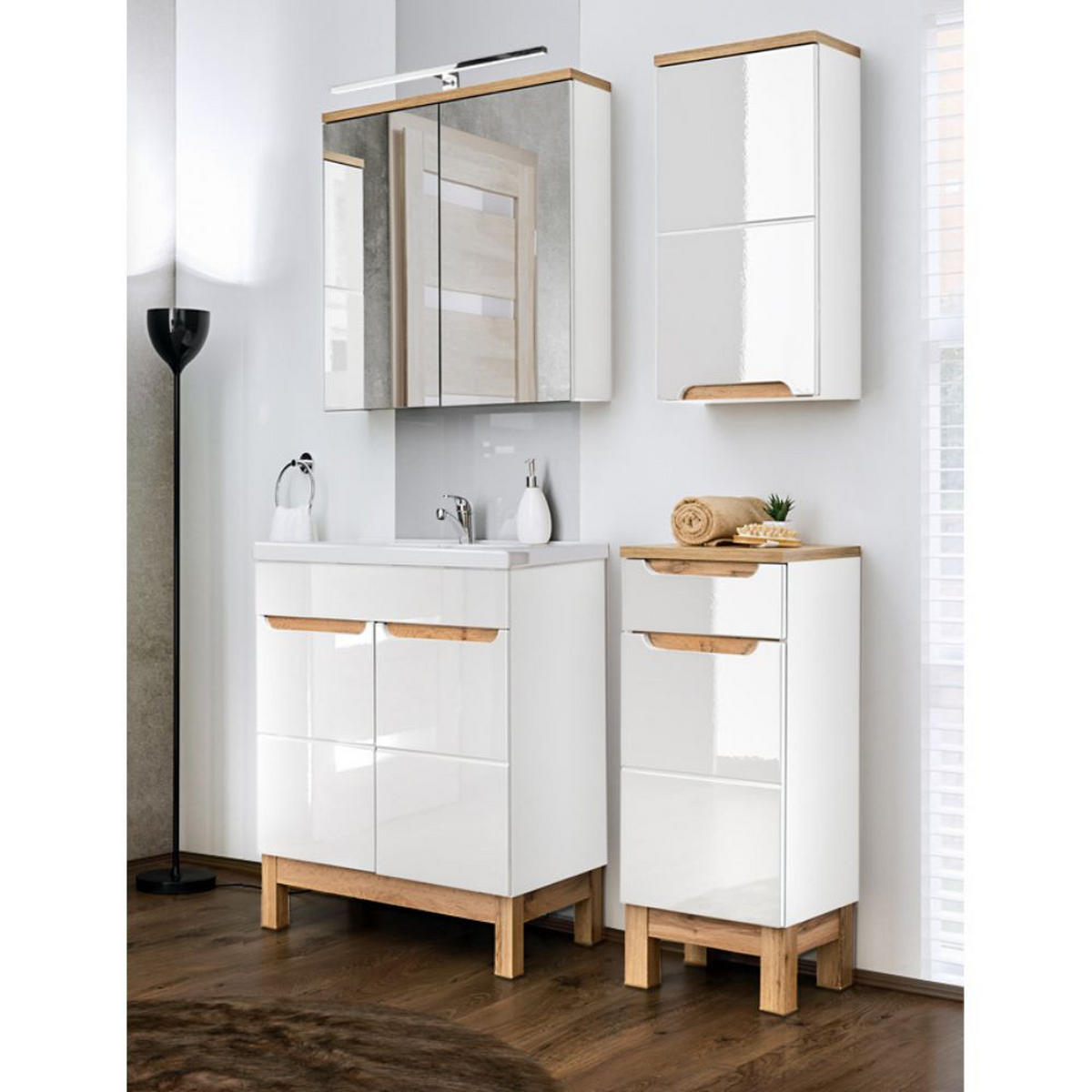 WASCHBECKENSCHRANK Solna-56 - Weiß, Holzwerkstoff (60/85/45cm) - Lomado