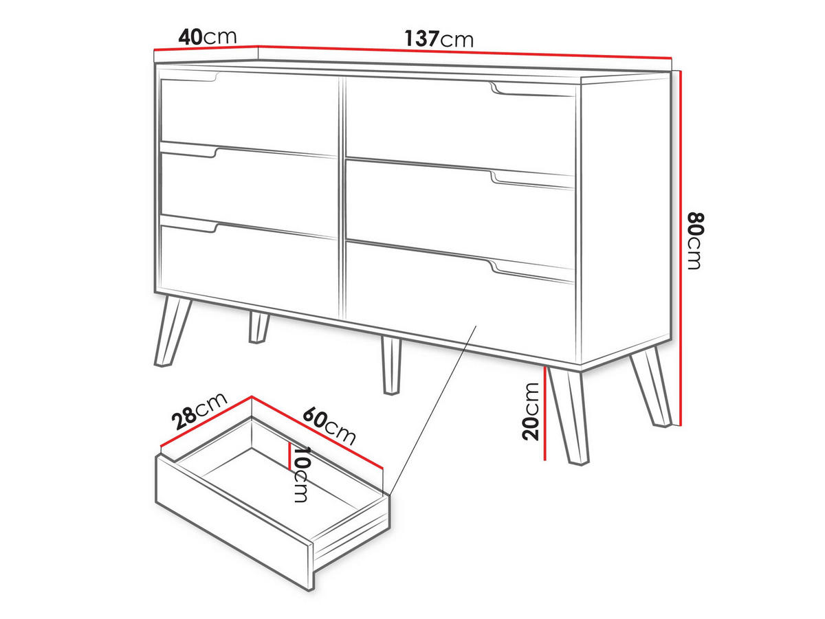 KOMMODE Nordelo 6S - Kaschmir, Holz/Holzwerkstoff (137/80/40cm) - MIRJAN24