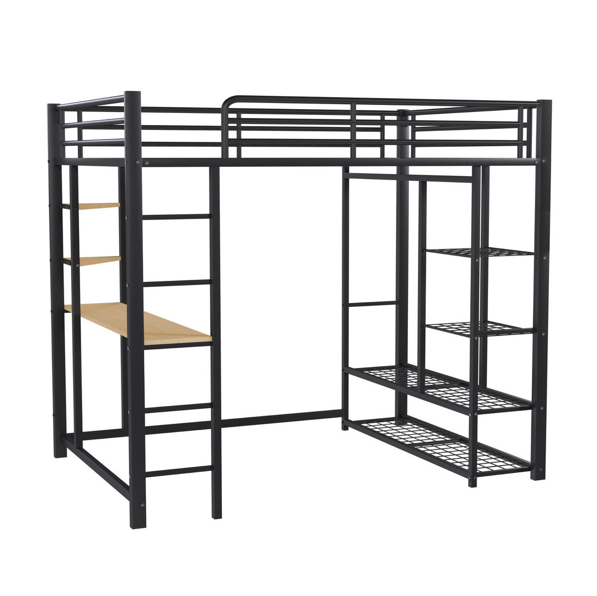 HOCHBETT 140/200 cm aus Metall und MDF mit Schreibtisch und Kleiderstange Schwarz - Schwarz, Metall (140/200cm) - Modenvie