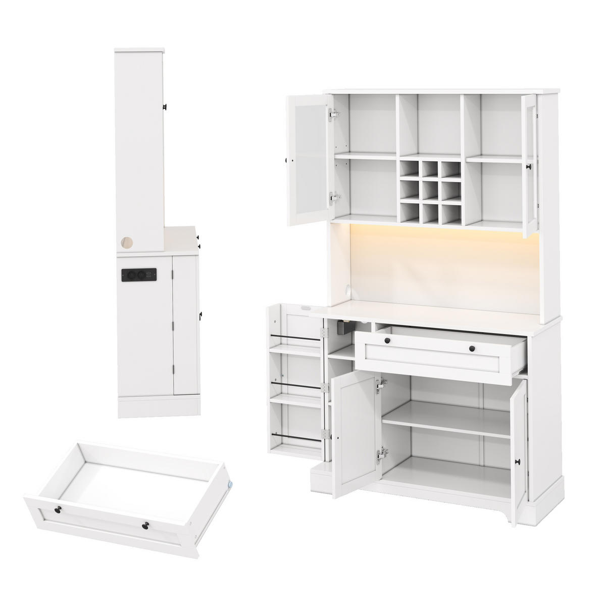 HOCHSCHRANK mit LED und Steckdose 180 x 105 x 40 cm Weiß - Weiß, Holzwerkstoff (40/180/105cm) - Meubliv