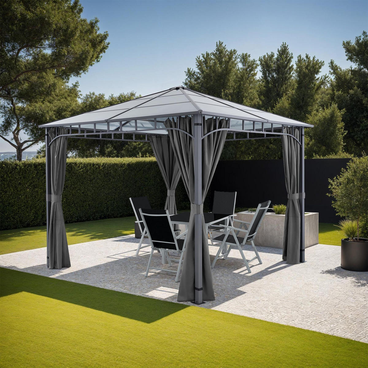 GARTENPAVILLON Caracas,inklusive 8 Heringen,grau - Grau, Kunststoff (297/270/297cm) - tectake