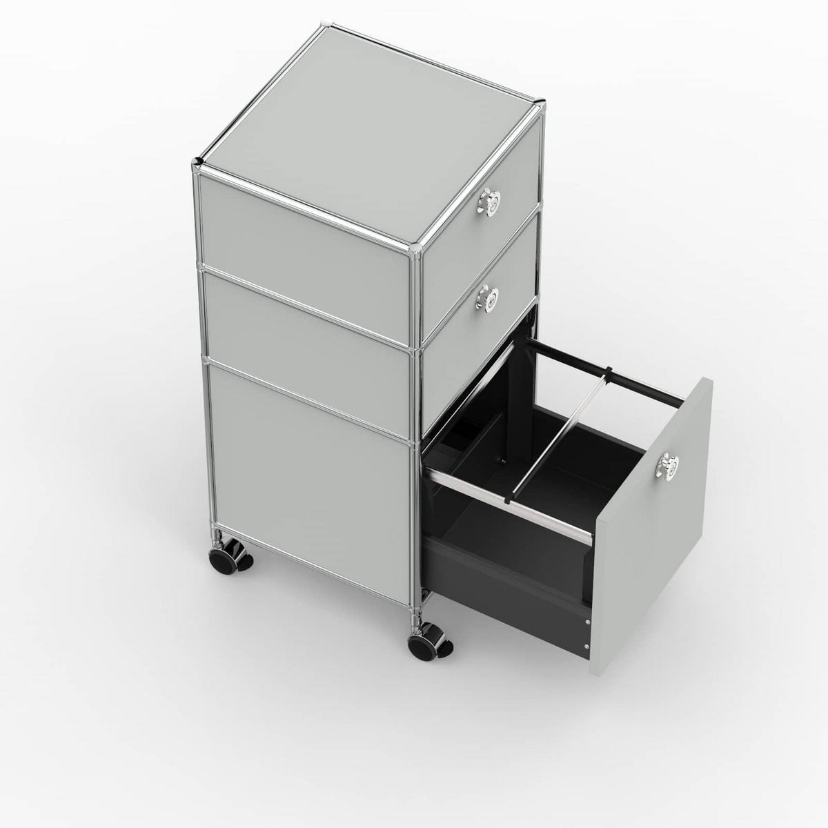 BÜRO-ROLLCONTAINER, Metall, 40 cm, 2 Schubladen + 1 Hängeregistratur, Lichtgrau - Chromfarben/Silberfarben, Metall (40/87.9/39.7cm) - Versee