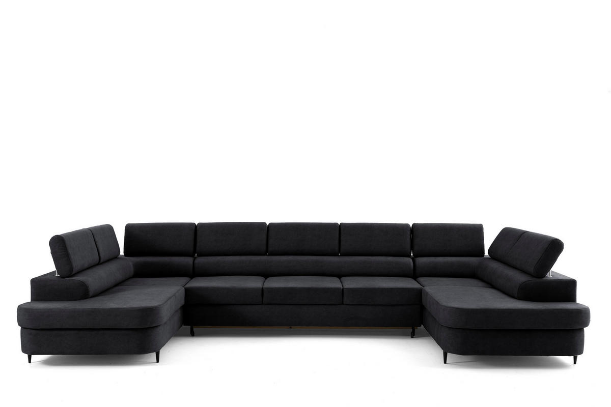 ECKSOFA U-Form PRIAM MAXI U2 XXL Ecksofa U-form 400 cm mit Schlaffunktion, 2 Bettkästen & Kopfteilverstellung Dunkelgrau - Dunkelgrau, Holz/Textil (400/91/203cm) - Muffo