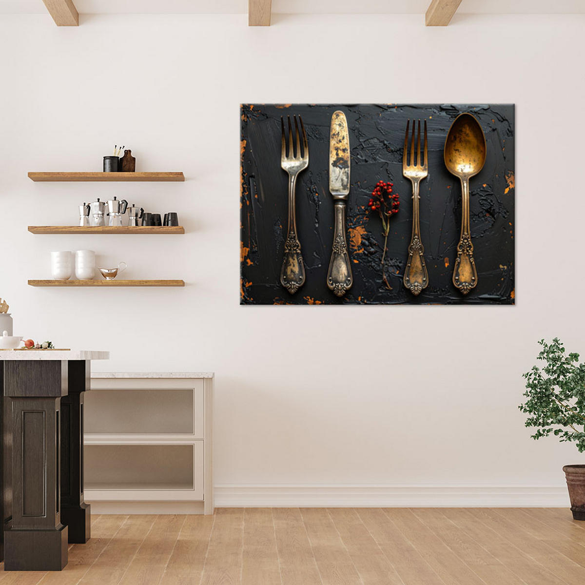 LEINWANDBILD Essen & Trinken 120x80cm - Goldfarben, Textil (120/80cm) - Feeby