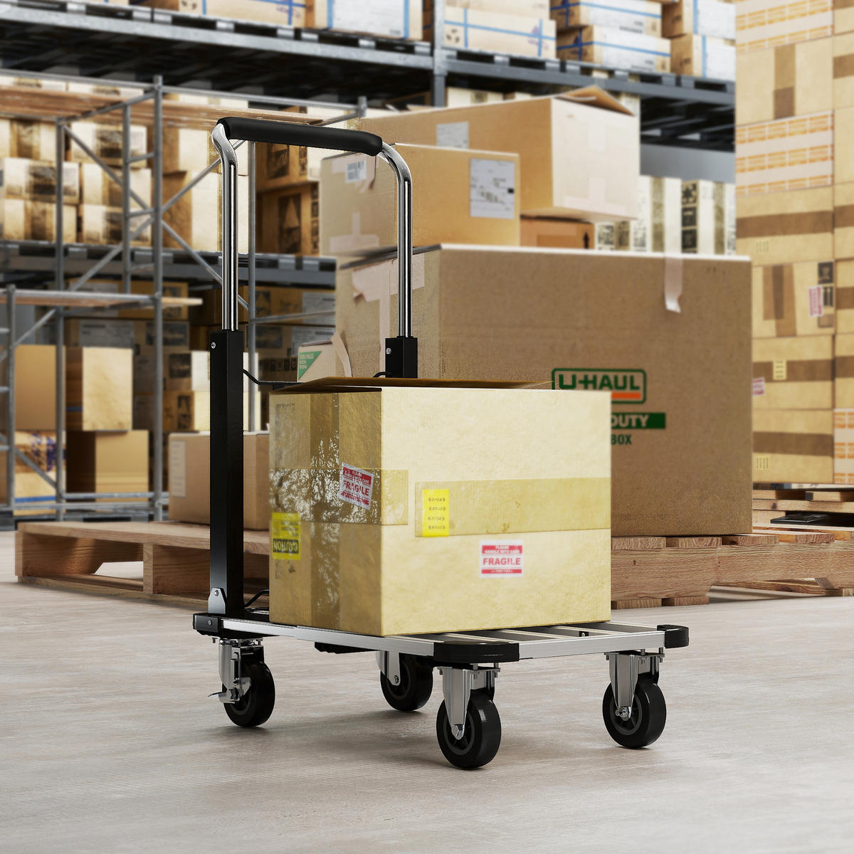 PLATTFORMWAGEN Transportwagen Klappbar 150 kg mit ausziehbarer Plattform - Schwarz, Metall (42/95/71.5cm) - HOMCOM