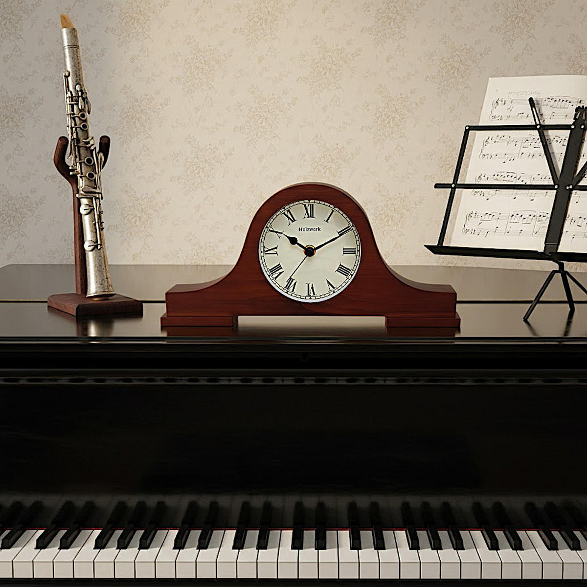 TISCHUHR Holz Vintage BRAUBACH Retro Tisch Uhr, mahagoni braun - Kirschrot, Glas/Holz (33/15/5cm) - Holzwerk