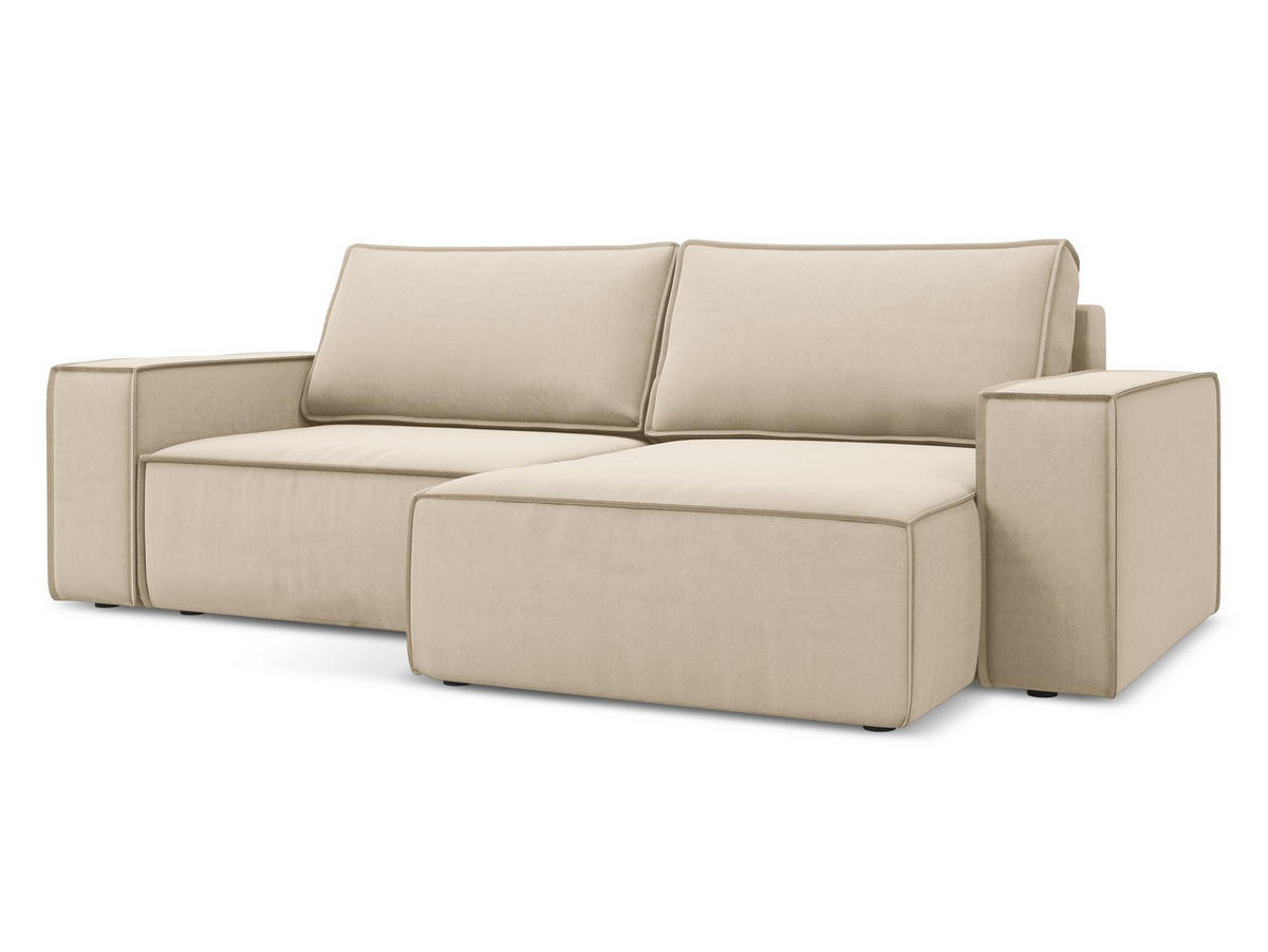 ECKSOFA mit Schlaffunktion Samt Stoff Beige - Beige/Creme, Kunststoff/Textil (257/148cm) - Makamii