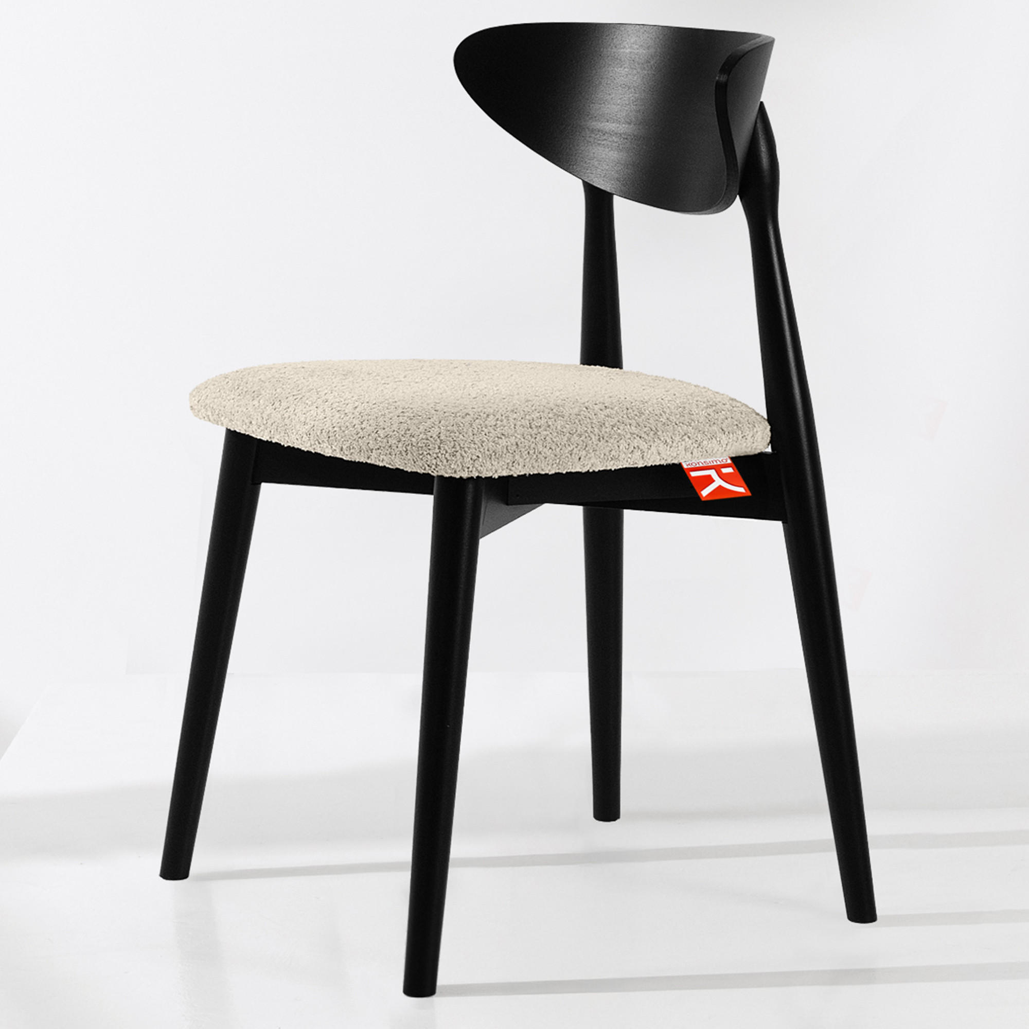 HOLZSTUHL RABI Küchenstuhl, 2-er Stuhl, Bouclé - Creme/Schwarz, Holz/Textil (47/79/45cm) - KONSIMO®