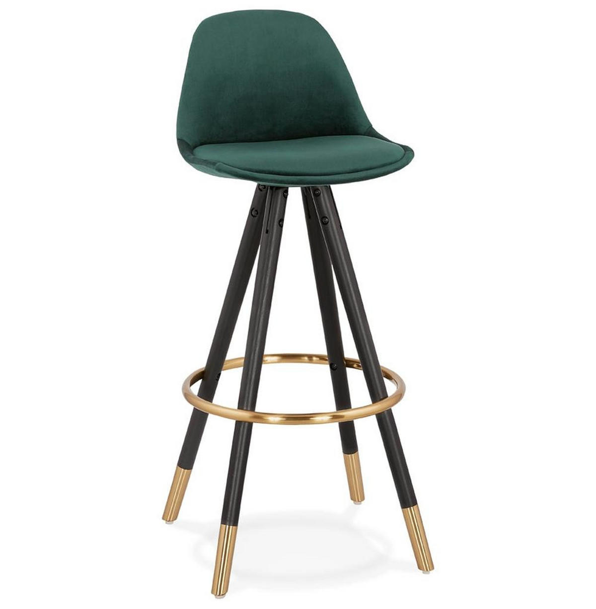 BARHOCKER Samt Holzbeine Sitzhöhe 75cm Eleganter Stil LURALI, Grün 41x41x97 cm - Schwarz/Grün, Buchenholz/Textil (41/97/41cm) - KADIMA DESIGN