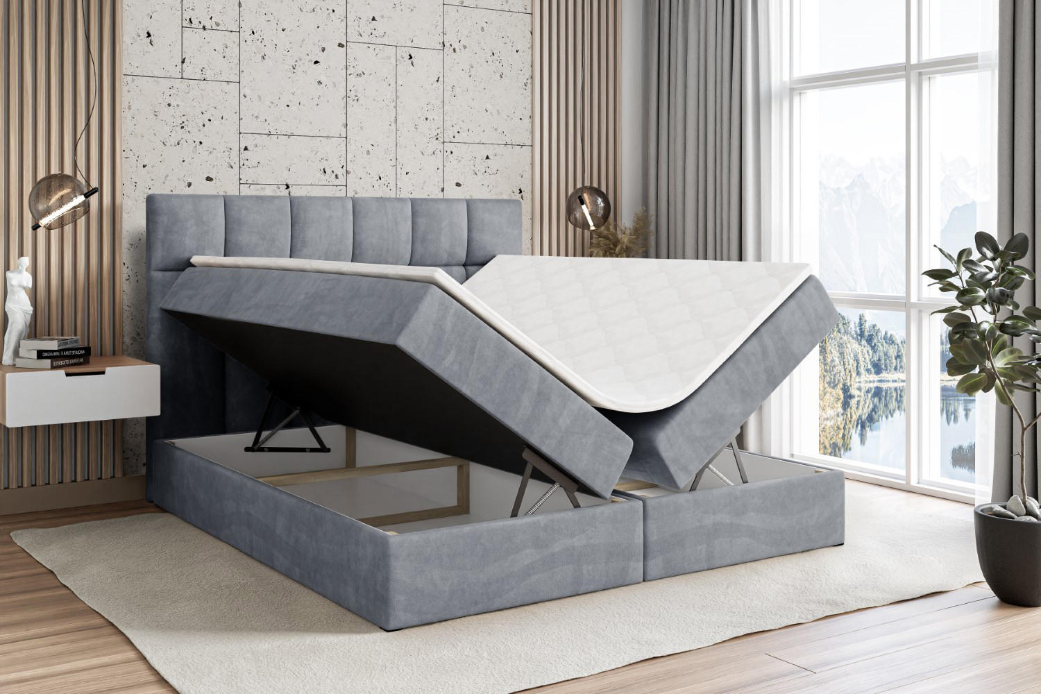 Thumbnail - Altdecor Boxbett, Grau, Holzwerkstoff, Höhe ca. 20 cm, 140x200 cm, Schlafzimmer, Betten, Boxspringbetten