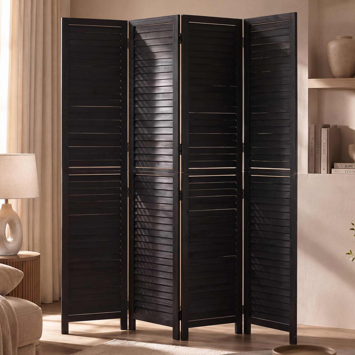 PARAVENT C30B Schwarz - Schwarz, Holz (161/180/2cm) - MCW
