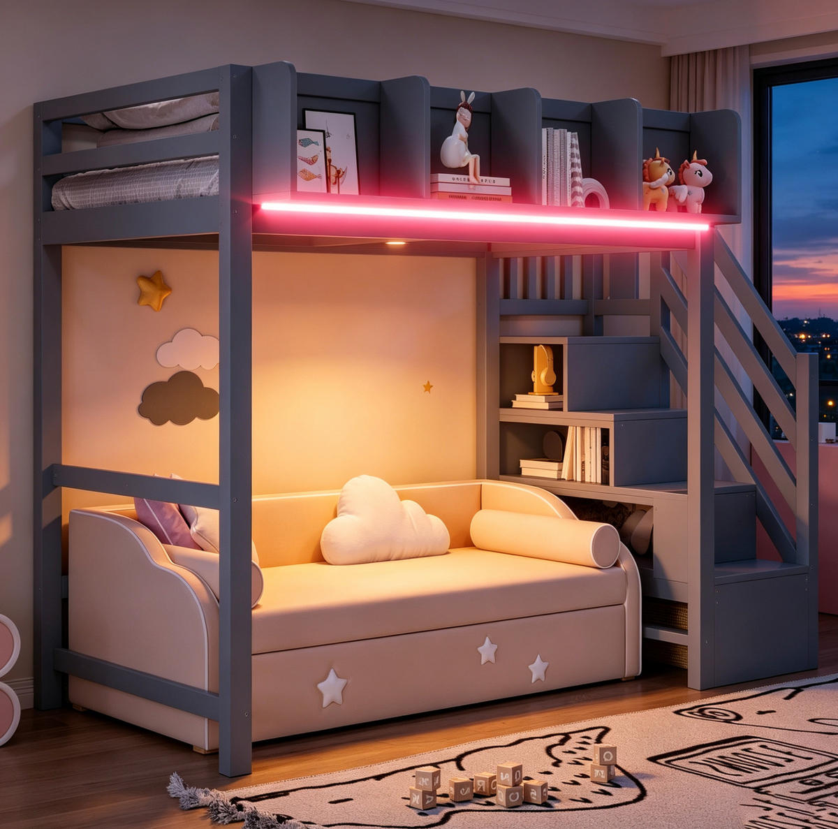 HOCHBETT 90/200 cm aus Holz mit Sicherheitsgitter und LED, Grau - Grau, Holz (90/200cm) - OKMYHOME