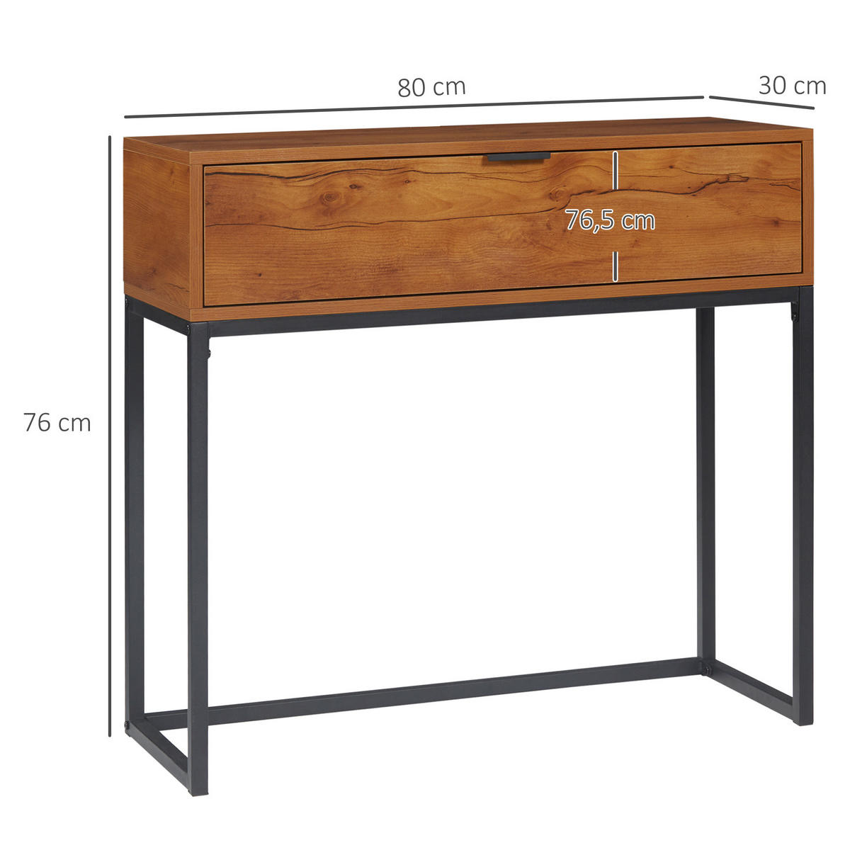 KONSOLENTISCH 80/30/76 cm in Natur mit Schublade und Metallgestell - Naturfarben, Holzwerkstoff (30/80/76cm) - Flora Grace
