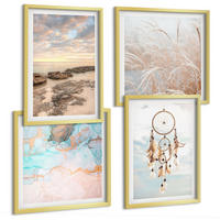BILDER SET 4er Set - 50x50 cm & 40x60 cm Goldrahmen - Wolkenmeer, Traumfänger, Gras - Goldfarben, Kunststoff (50/50cm) - TULUP