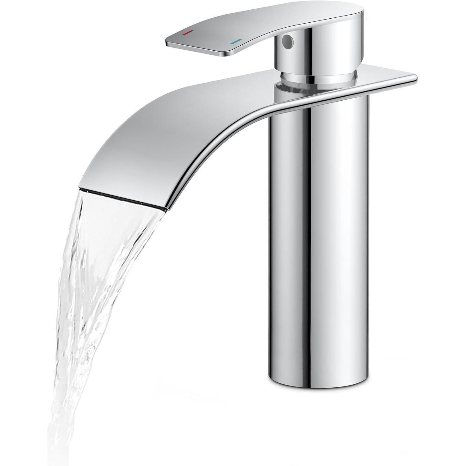 WASCHTISCHARMATUR Wasserfall Einlochmontage polierter Chrom - Silberfarben, Metall (12.7/7.5/17.8cm)