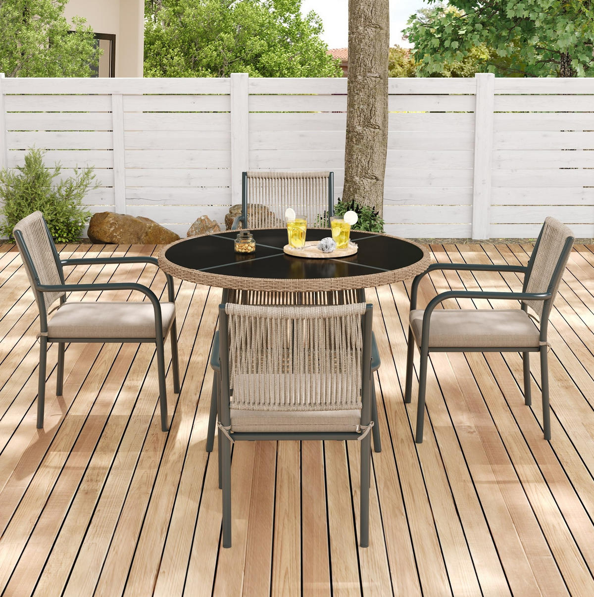GARTENMÖBELSET 5-tlg. mit Rundtisch 110 cm und 4 Sesseln Grau - Grau, Metall - Beauniv