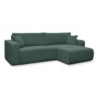 ECKSOFA mit Schlaffunktion Nellio L-Form universal mit Bettkasten Dunkelgrün Cord - Dunkelgrün/Schwarz, Kunststoff/Textil (245/145cm) - Homebook