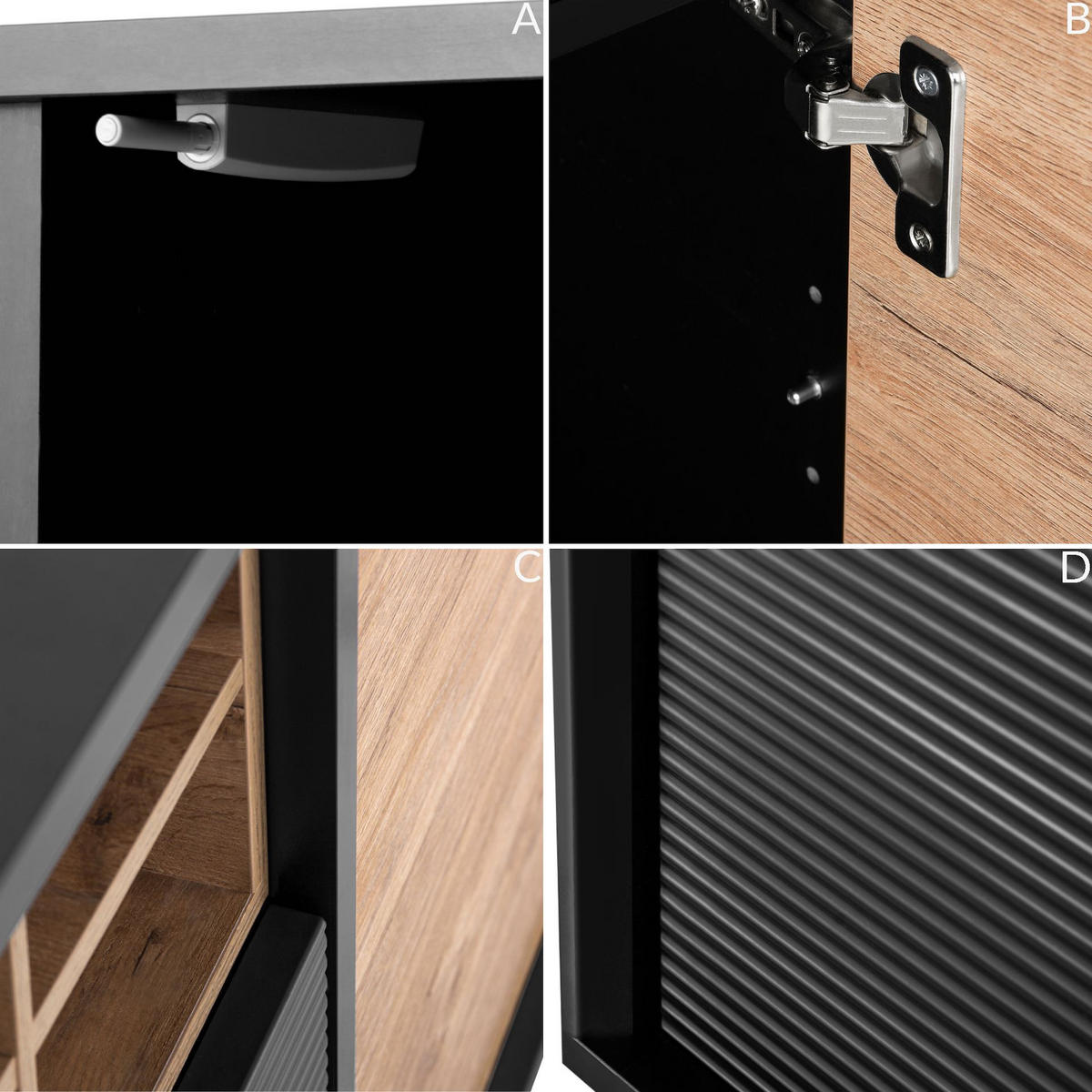 KOMMODE LOFTY Kreuzeinlage, schwarz / Eiche natur - Eichefarben/Multicolor, Holzwerkstoff (102/83/41cm) - KONSIMO®