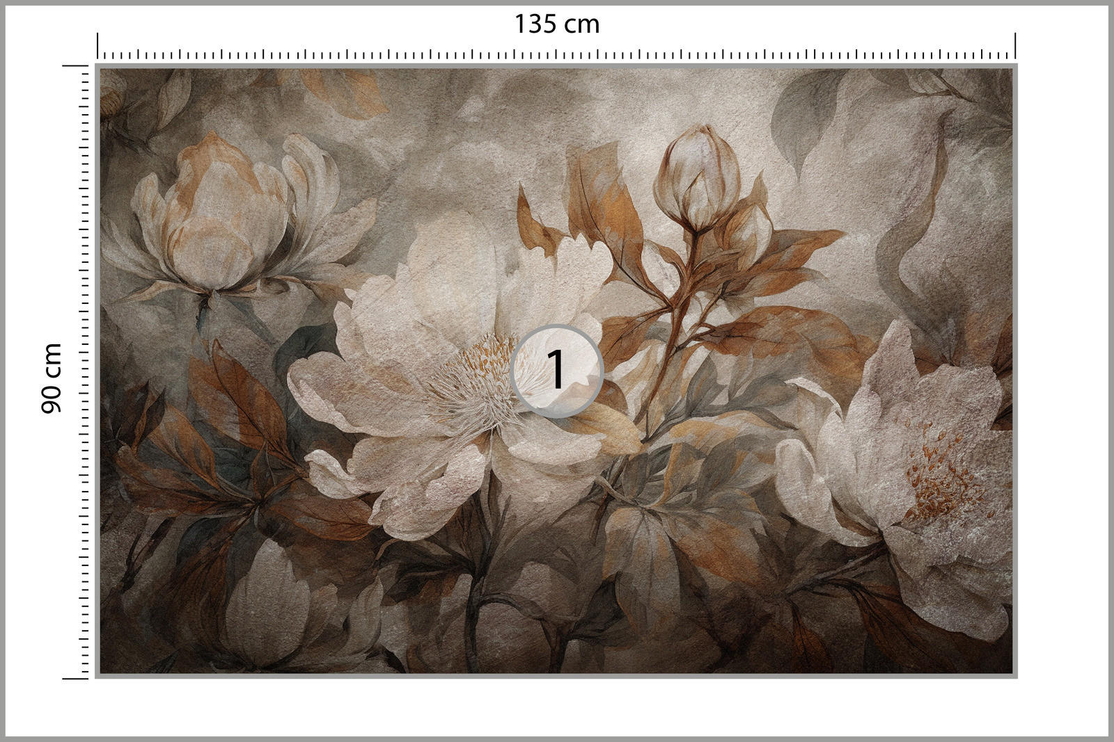 FOTOTAPETE Blumen Blätter Pflanzen Natur Retro Stil 135x90cm - Beige/Braun, Papier (135/90cm) - Muralo