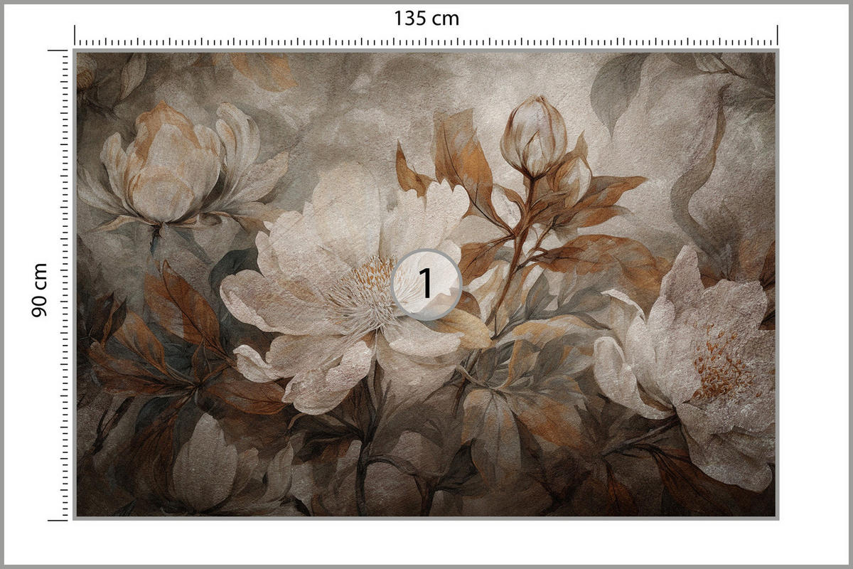FOTOTAPETE Blumen Blätter Pflanzen Natur Retro Stil 135x90cm - Beige/Braun, Papier (135/90cm) - Muralo